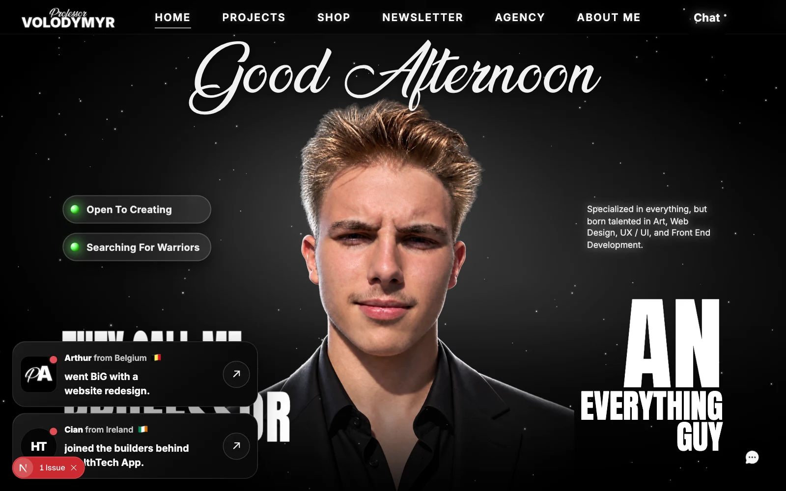 Professor Volodymyr: The mobile homepage